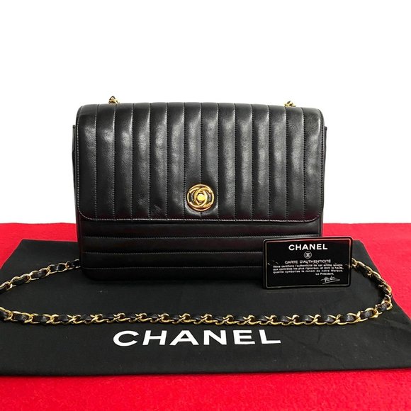 CHANEL Handbags - CHANEL Mademoiselle Coco Mark Lambskin Leather Chain Shoulder Bag Black 90074